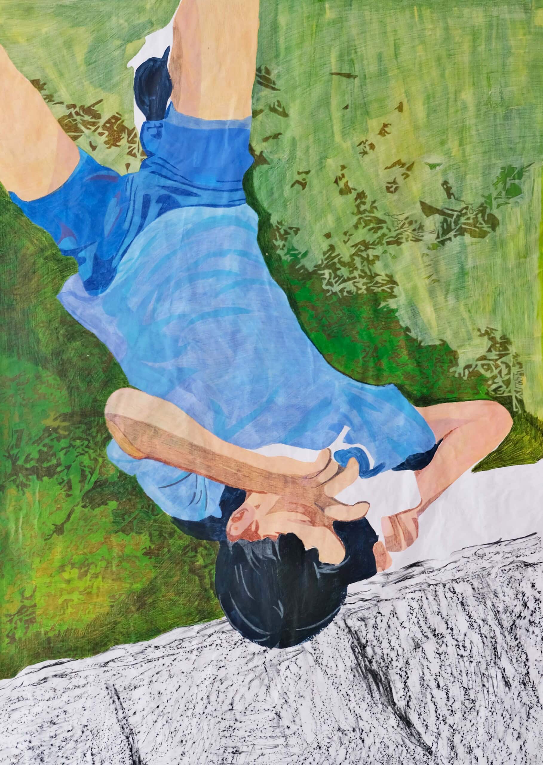 L'angle mort II_acrylique, crayons de couleurs, pastel à la cire, papier kraft